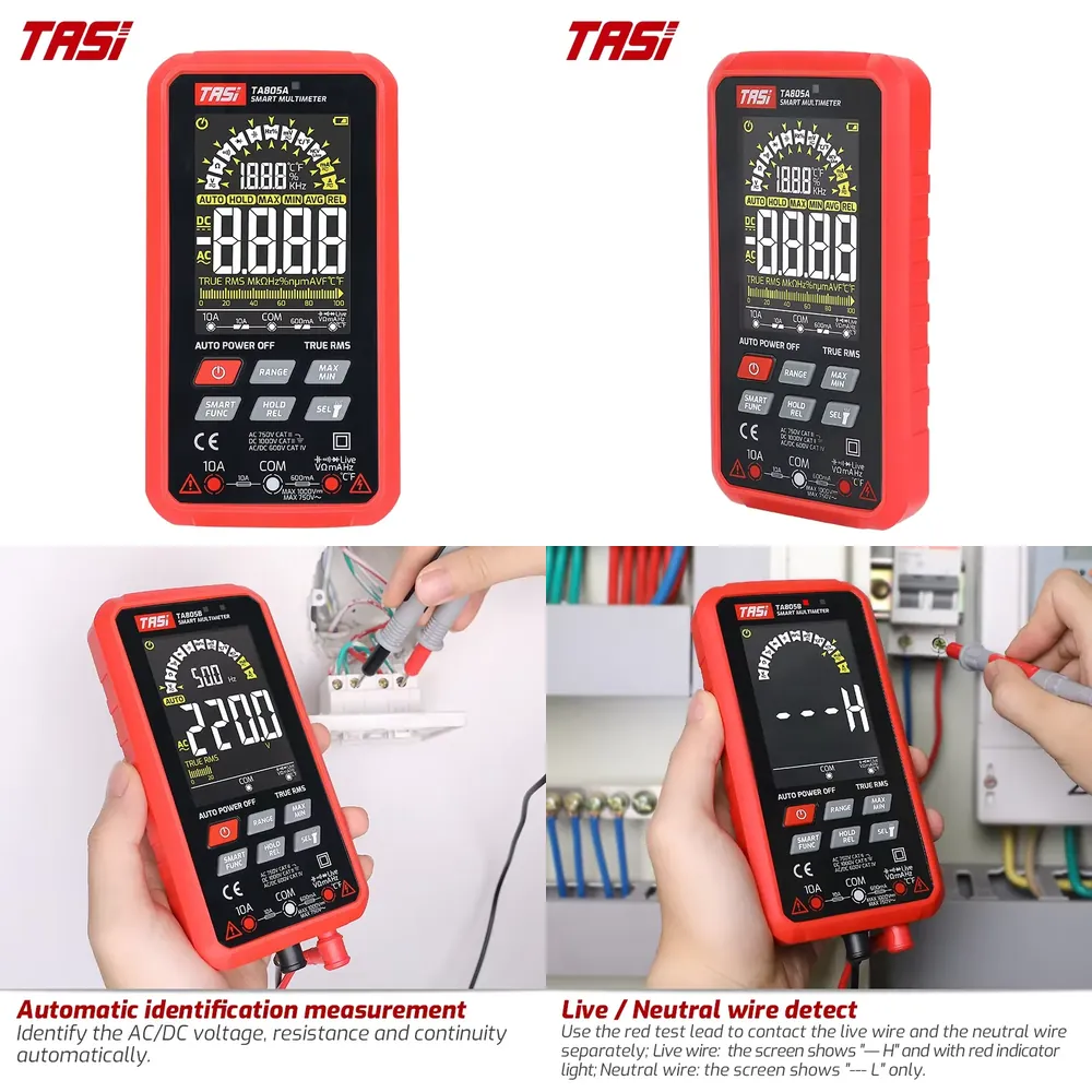 Multimeter Digital - TASI TA805A Intelligentes Digitalmultimeter Farb-LCD-Bildschirm 9999