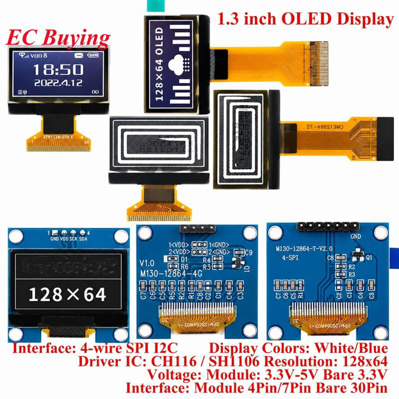 I2C Lcd Display - 1,3-Zoll-OLED-Modul 1,3-Zoll-Display LCD-Bildschirm ohne Rahmen Auflösung