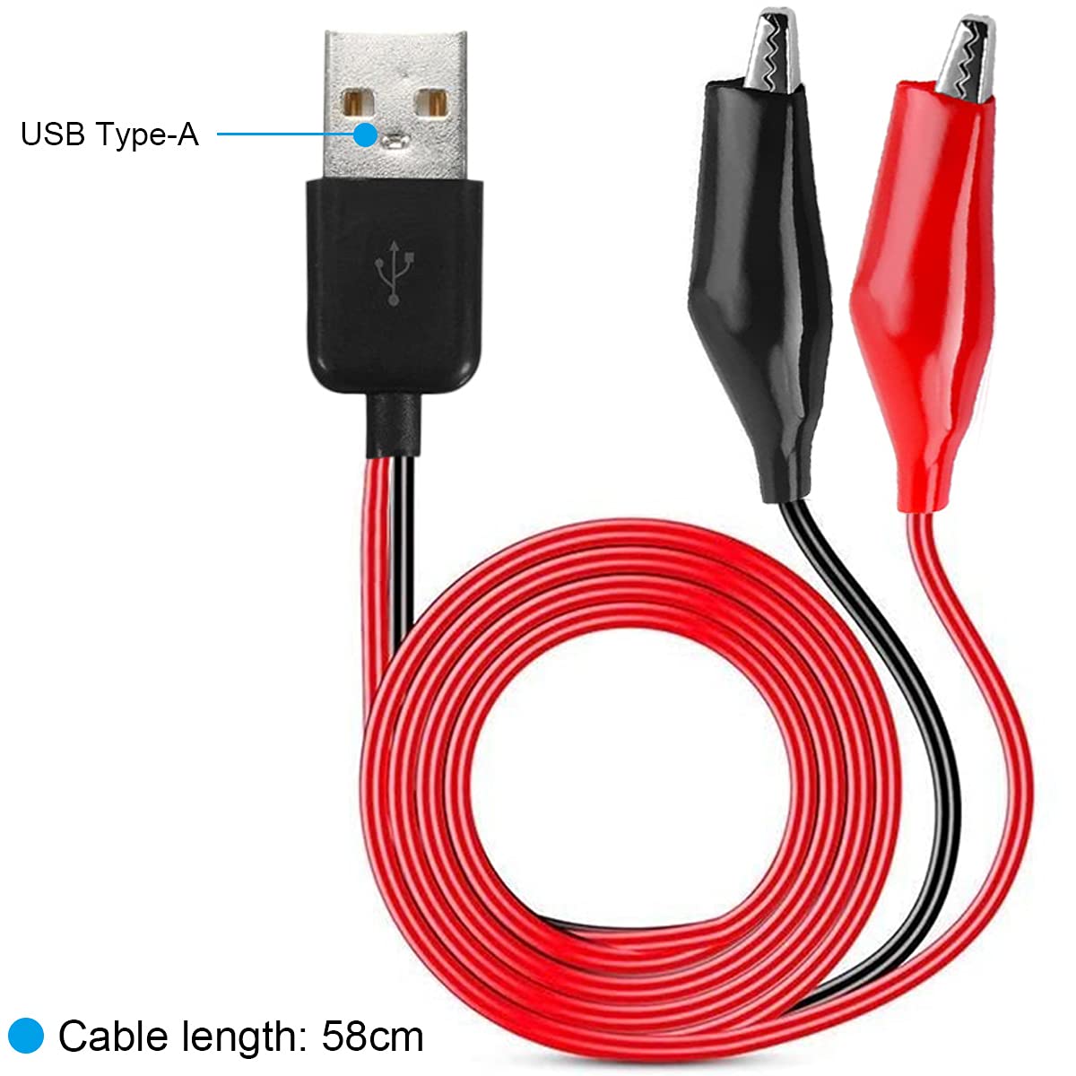 Crocodile Clip Set - Krokodilklemme auf USB, Krokodilklemmen auf USB-Typ-A-Stecker,