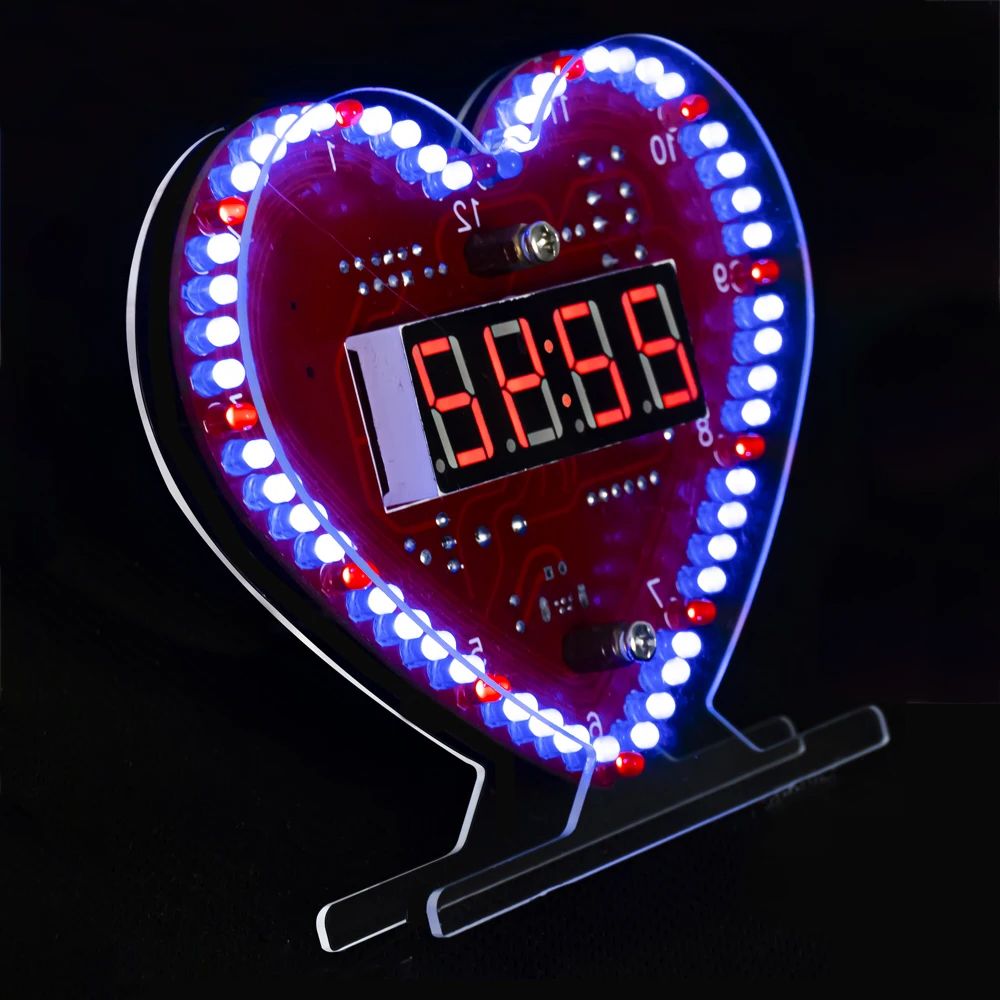 Diy Electronics Kits For Kids - DIY Elektronisches Kit Multifunktions-Herzförmige LED-Uhr 4-stellige